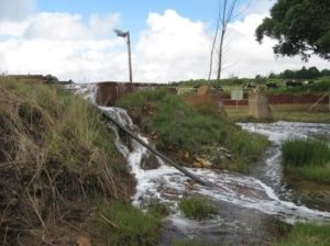 Water flowing from old mine shaft 